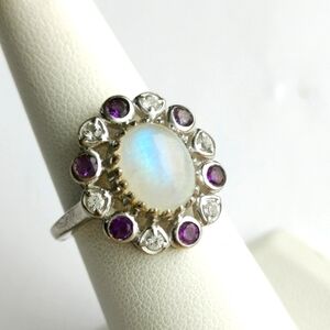 Vintage Moonstone Amethyst Zircon ring sterling silver Size 7.5